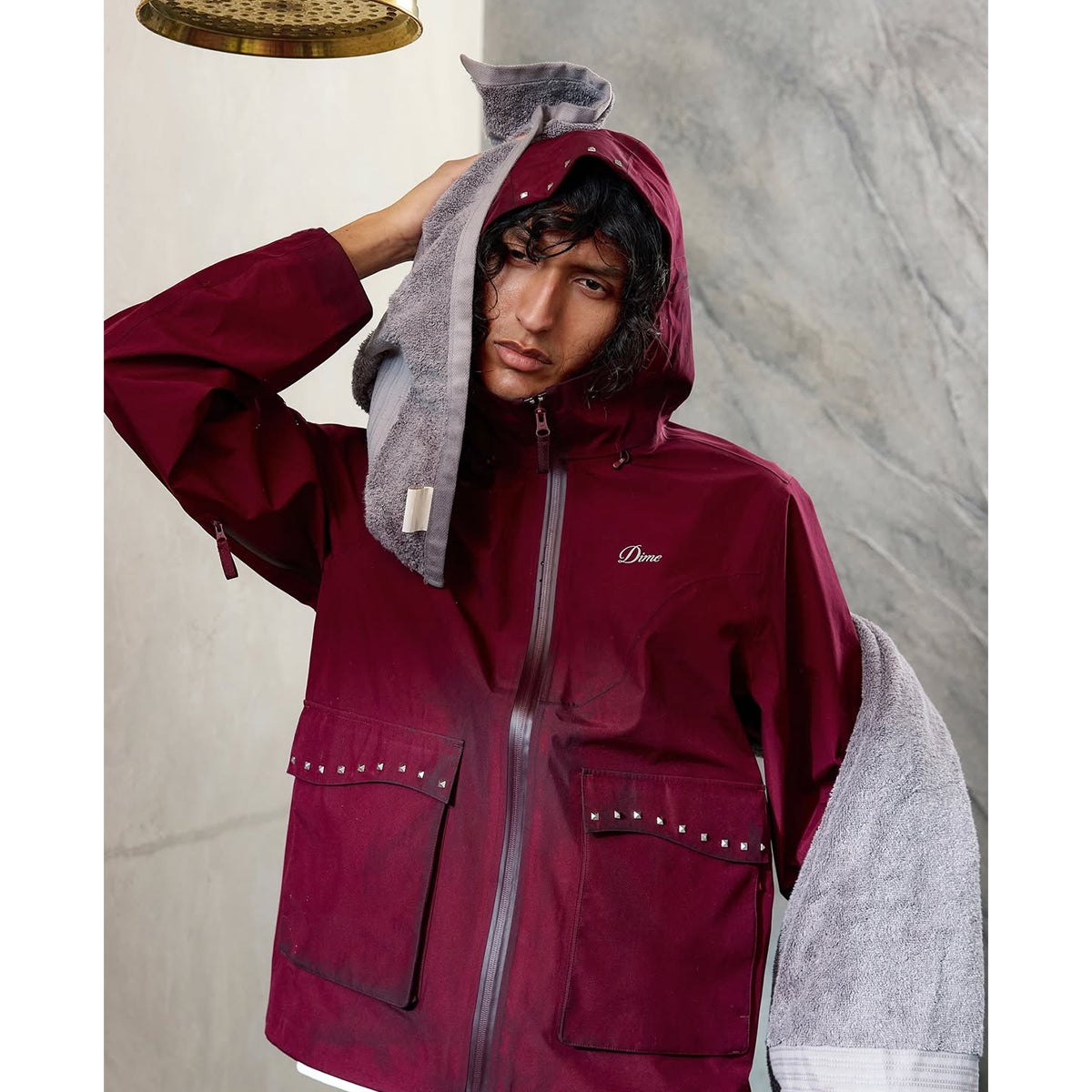 Adidas X Dime Gazelle Studded 3L Gore-Tex Jacket in Maroon