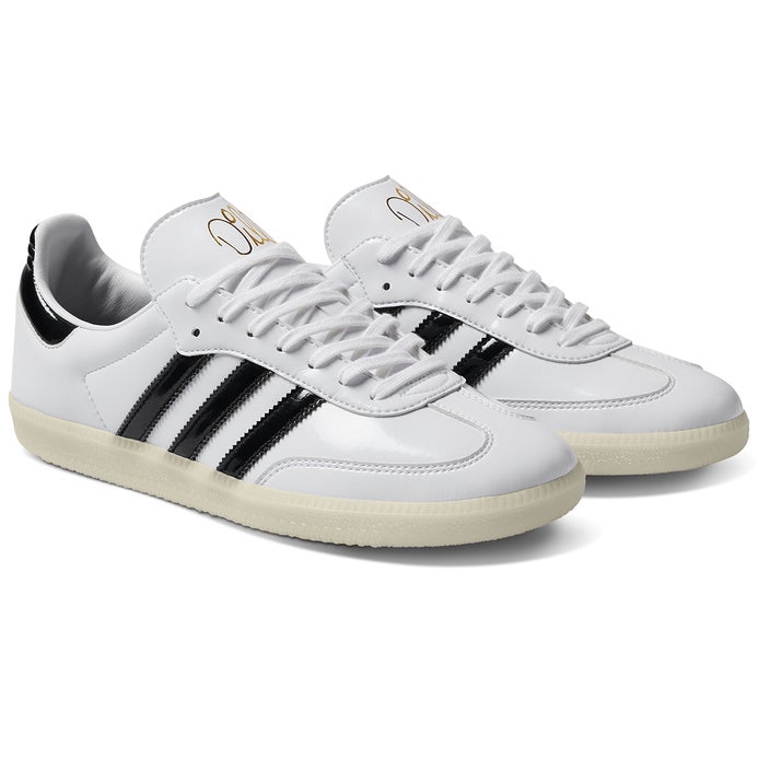 Adidas X Jason Dill Samba Patent Leather Shoe in White/Black/Gold