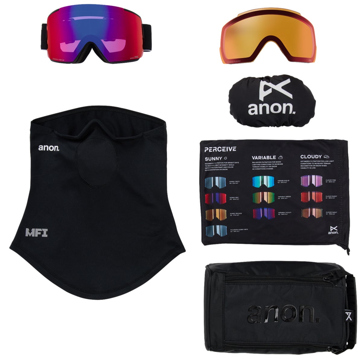 Anon M5 Low Bridge Goggles + Bonus Lens + MFI Face Mask in Black