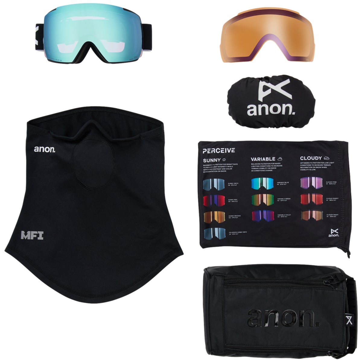 Anon M5 Low Bridge Goggles + Bonus Lens + MFI Face Mask in Black