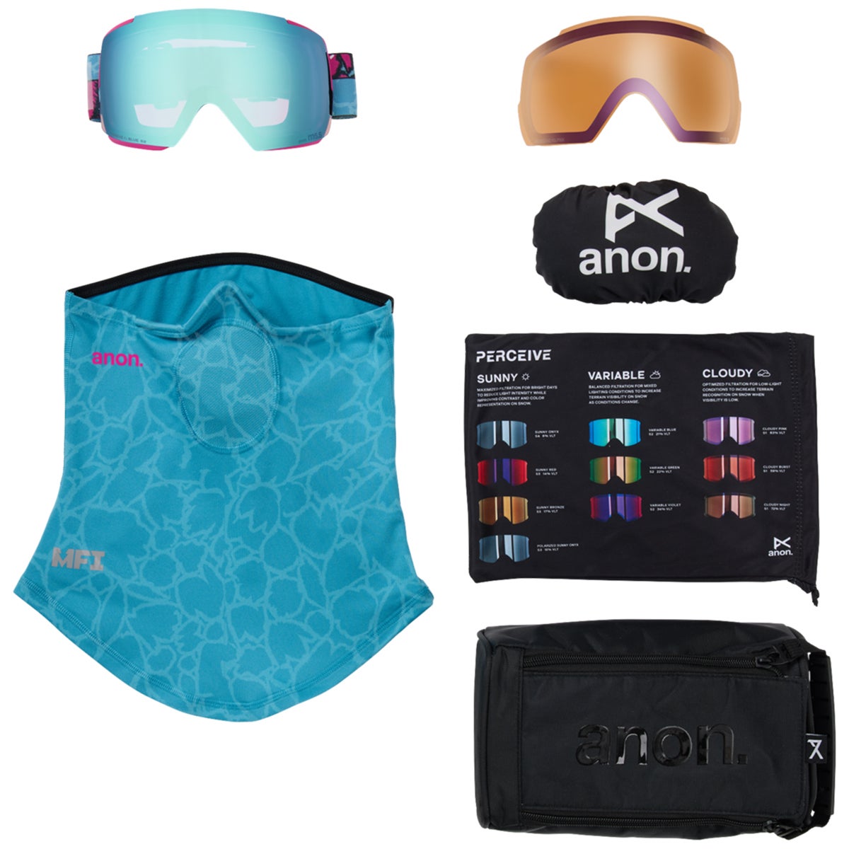 Anon M5 Low Bridge Goggles + Bonus Lens + MFI Face Mask in Pink