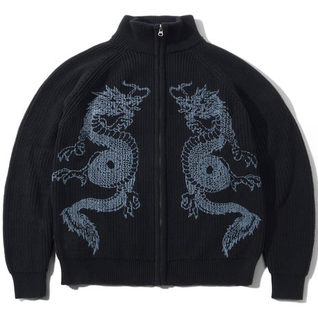 Butter Goods Dragon Zip-Thru Knit Sweater in Black
