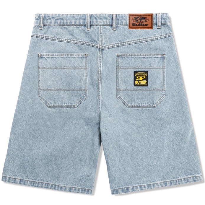 Butter Goods Patch Pocket Denim Shorts in Faded Light Blue
