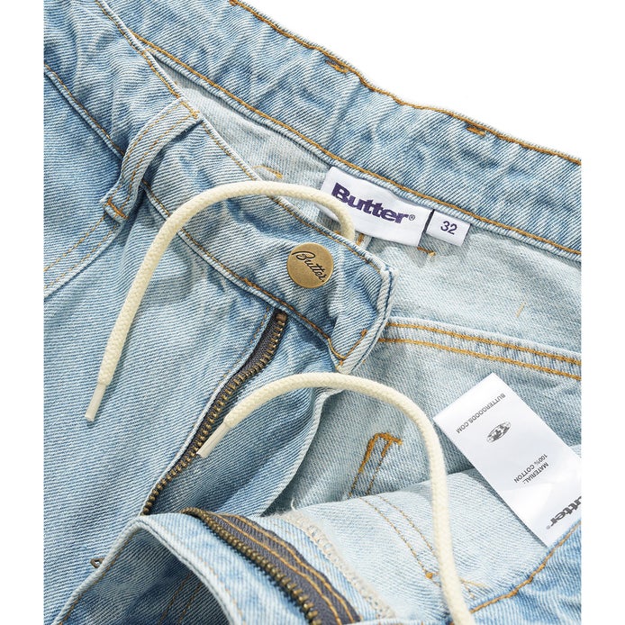 Butter Goods Patch Pocket Denim Shorts in Faded Light Blue