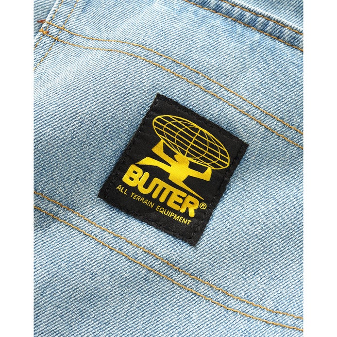 Butter Goods Patch Pocket Denim Shorts in Faded Light Blue