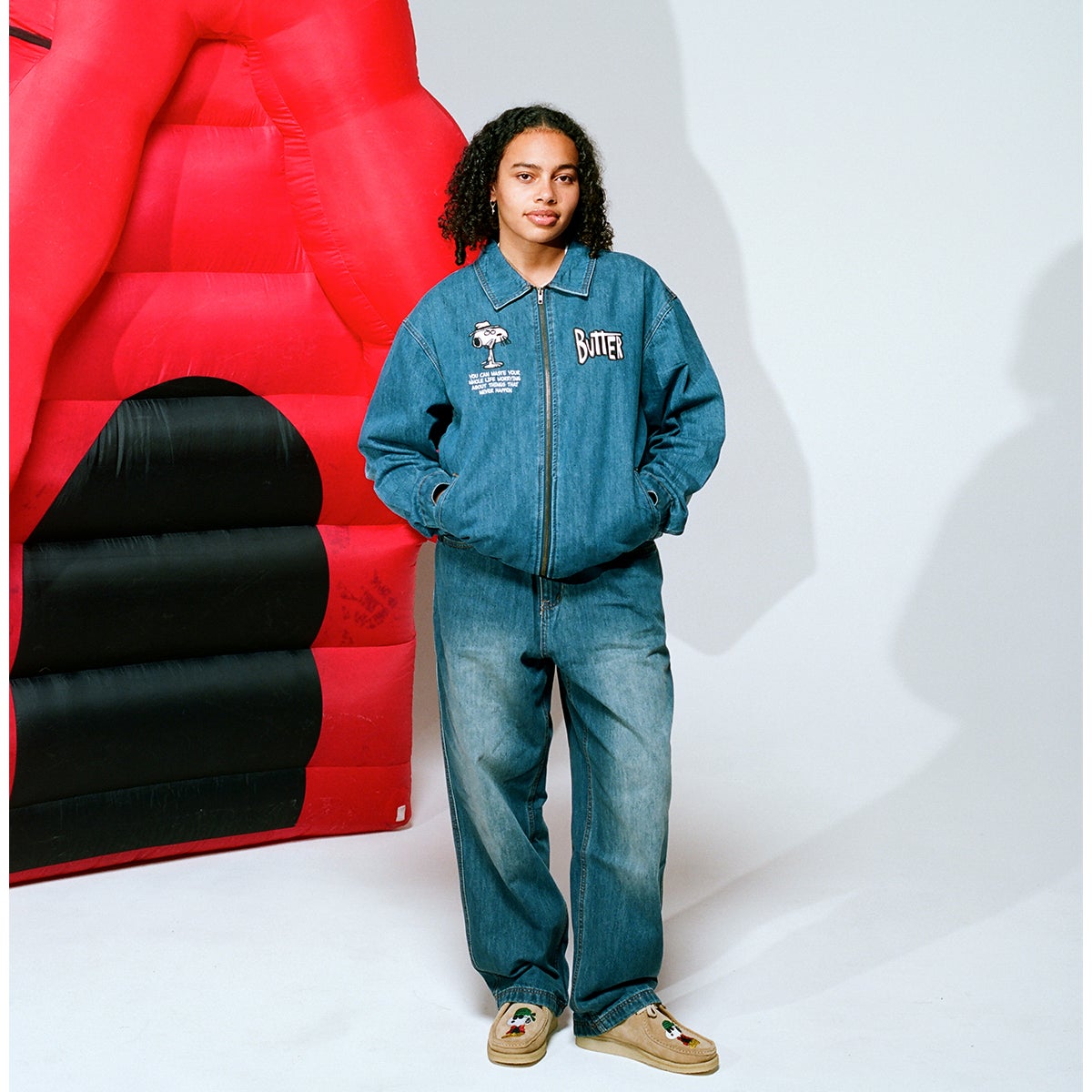 Butter Goods X Peanuts Spike Jacket in Distressed Indigo