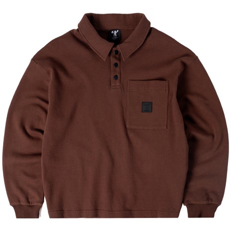 Candice L/S Waffle Polo in Brown