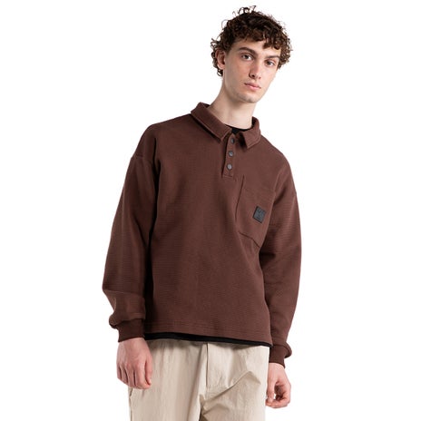 Candice L/S Waffle Polo in Brown