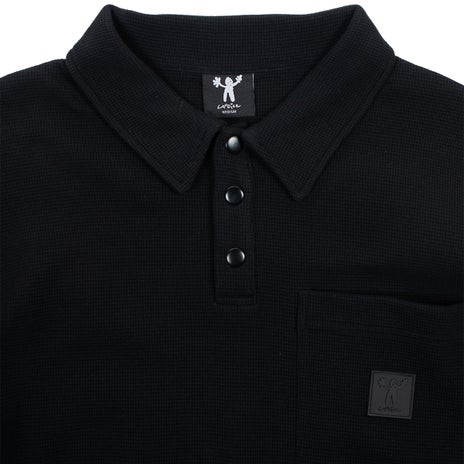 Candice Waffle Knit Longsleeve Polo in Black