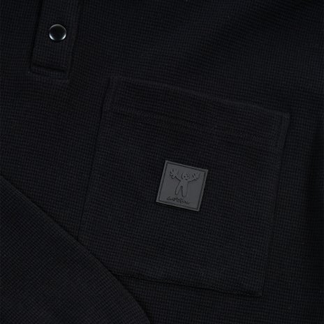 Candice Waffle Knit Longsleeve Polo in Black