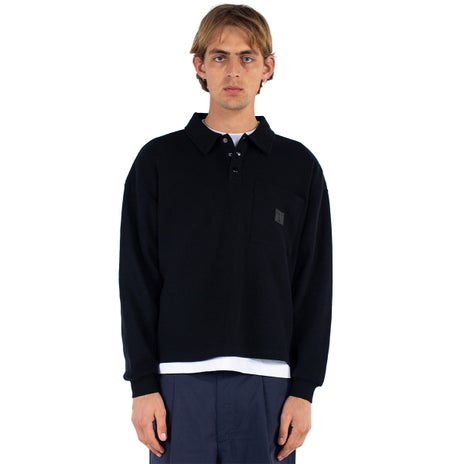 Candice Waffle Knit Longsleeve Polo in Black