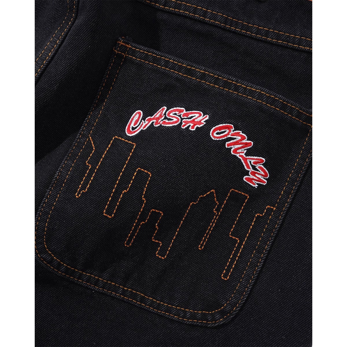 パンツ CASH ONLY BAGGY DENIM JEANS WASHED BLACK Cash Only Logo Baggy Jeans - Washed Black / Black | Flatspot