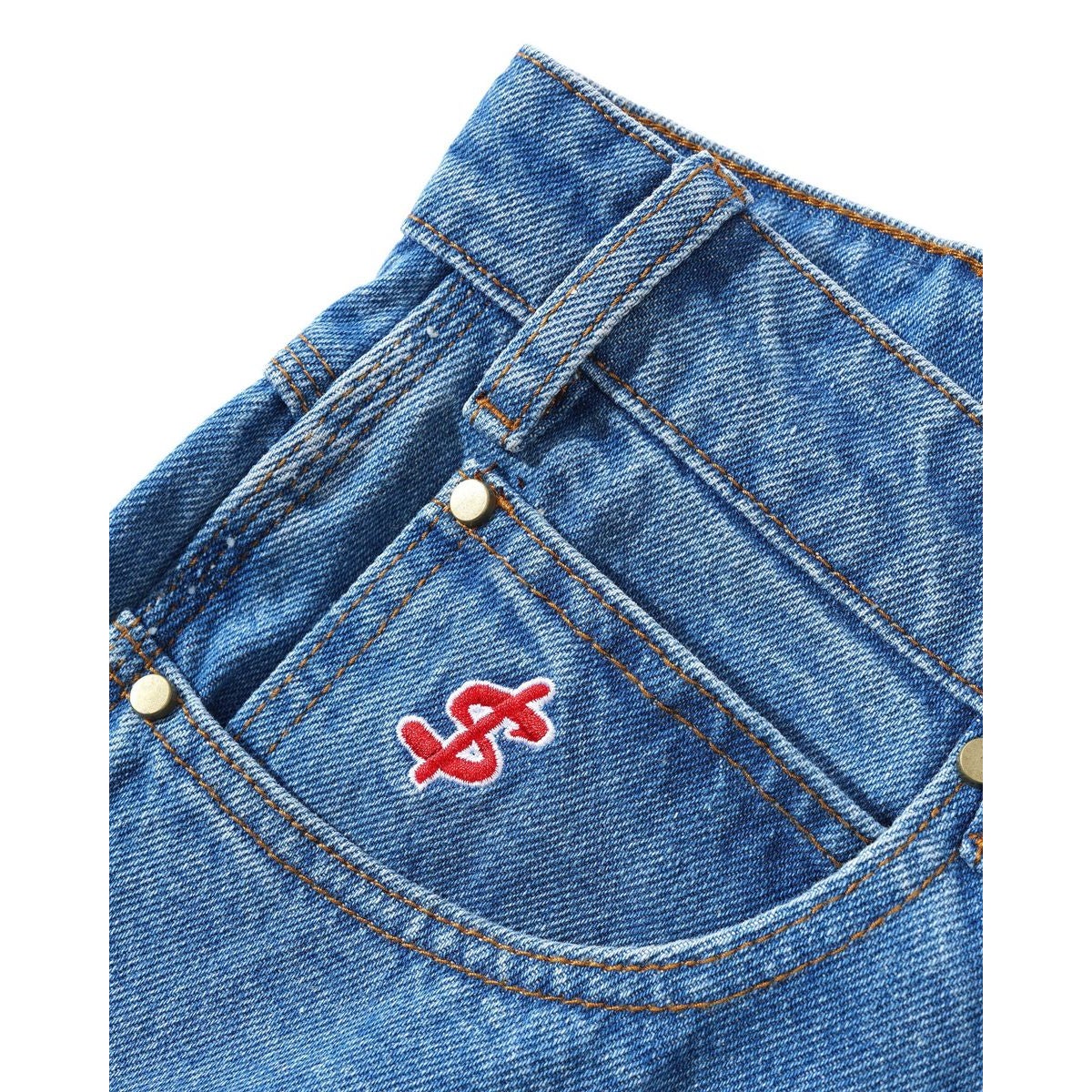 Cash Only Logo Baggy Denim Jeans in Washed Indigo | Boardertown
