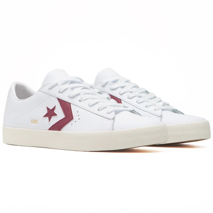 Converse Pro Leather Vulc Shoe in White/Deep Bordeaux/Egret