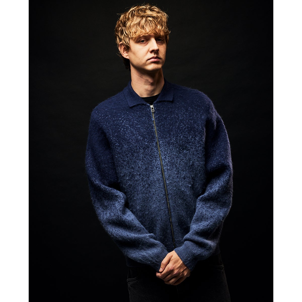 Dime Mohair Double Zip Knit in Midnight Blue | Boardertown