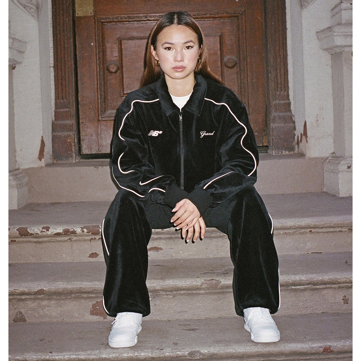 Grand x New Balance Velour Track Jacket in Black | Boardertown