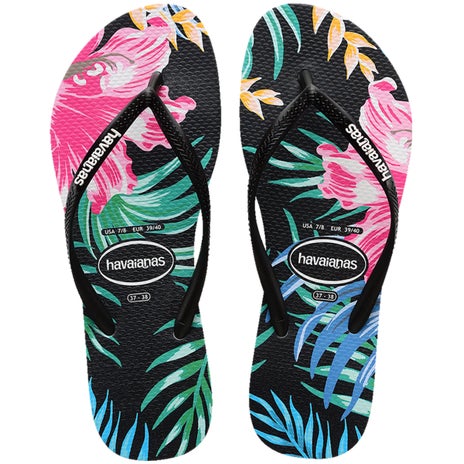 Havaianas Kids Slim Floral Palm Jandal in Black