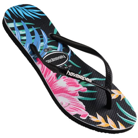 Havaianas Kids Slim Floral Palm Jandal in Black