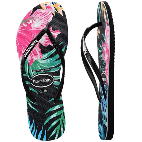 Havaianas Kids Slim Floral Palm Jandal in Black