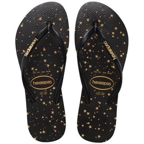 Havaianas Slim Metal Logo Galaxy Jandal in Black/Gold