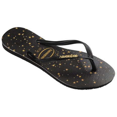 Havaianas Slim Metal Logo Galaxy Jandal in Black/Gold