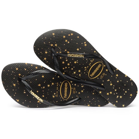 Havaianas Slim Metal Logo Galaxy Jandal in Black/Gold