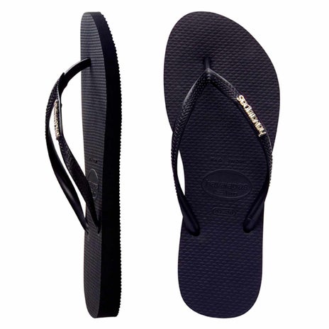 Havaianas Slim Metallic Logo Jandal in Black/Silver