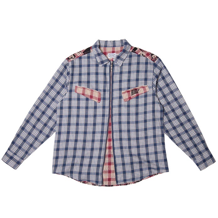 Hoddle Skyline Zip Up Flannel Shirt in Red/Blue Boardertown