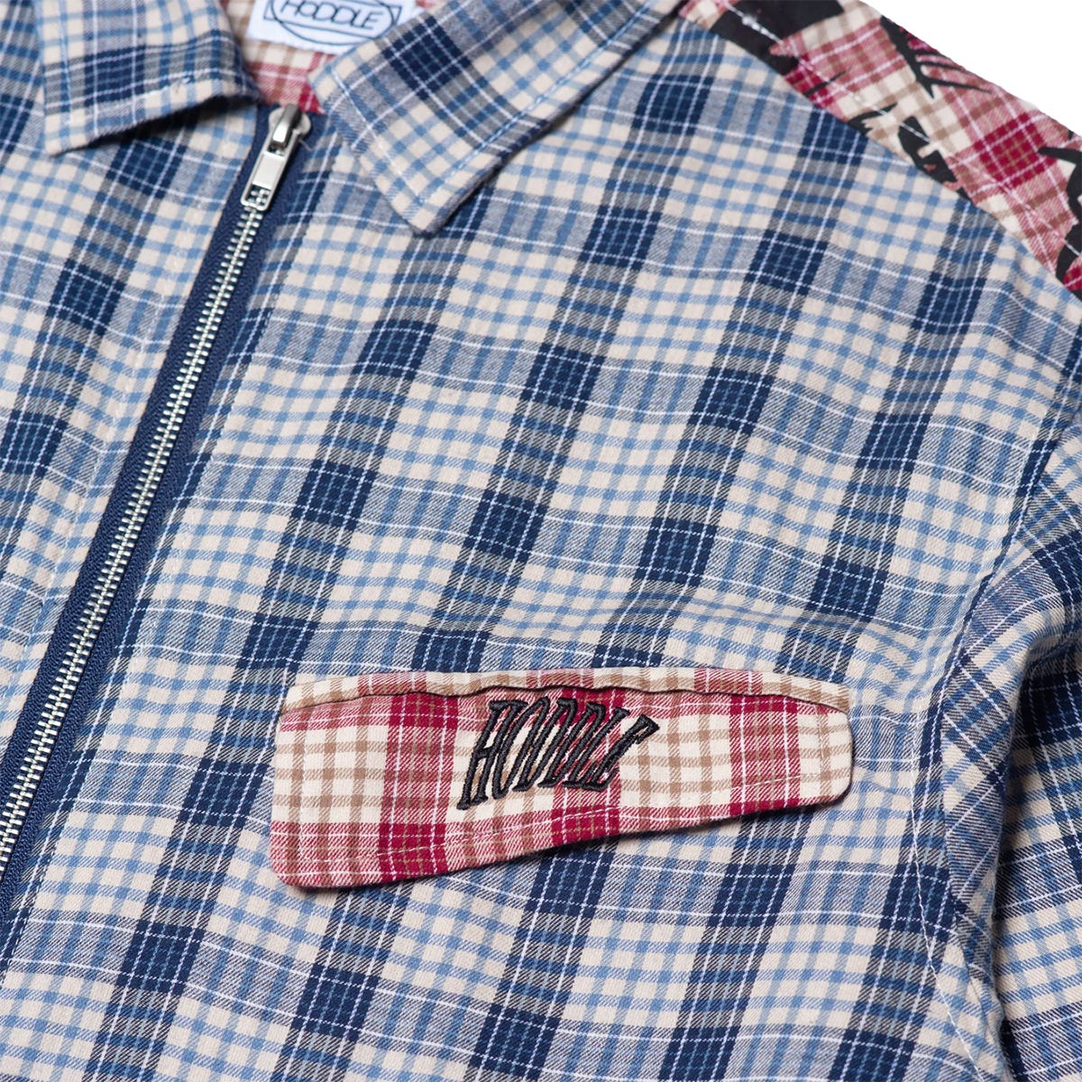 Hoddle Skyline Zip Up Flannel Shirt in Red Blue Boardertown