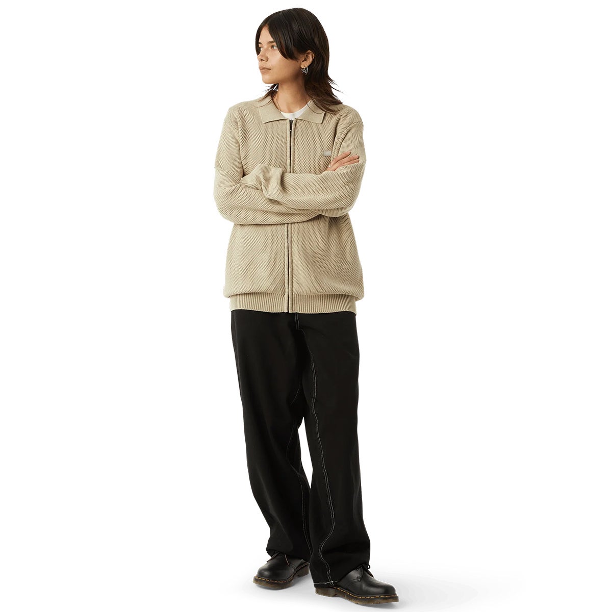 Huf Anton Zip Overdyed Sweater in Putty | Boardertown