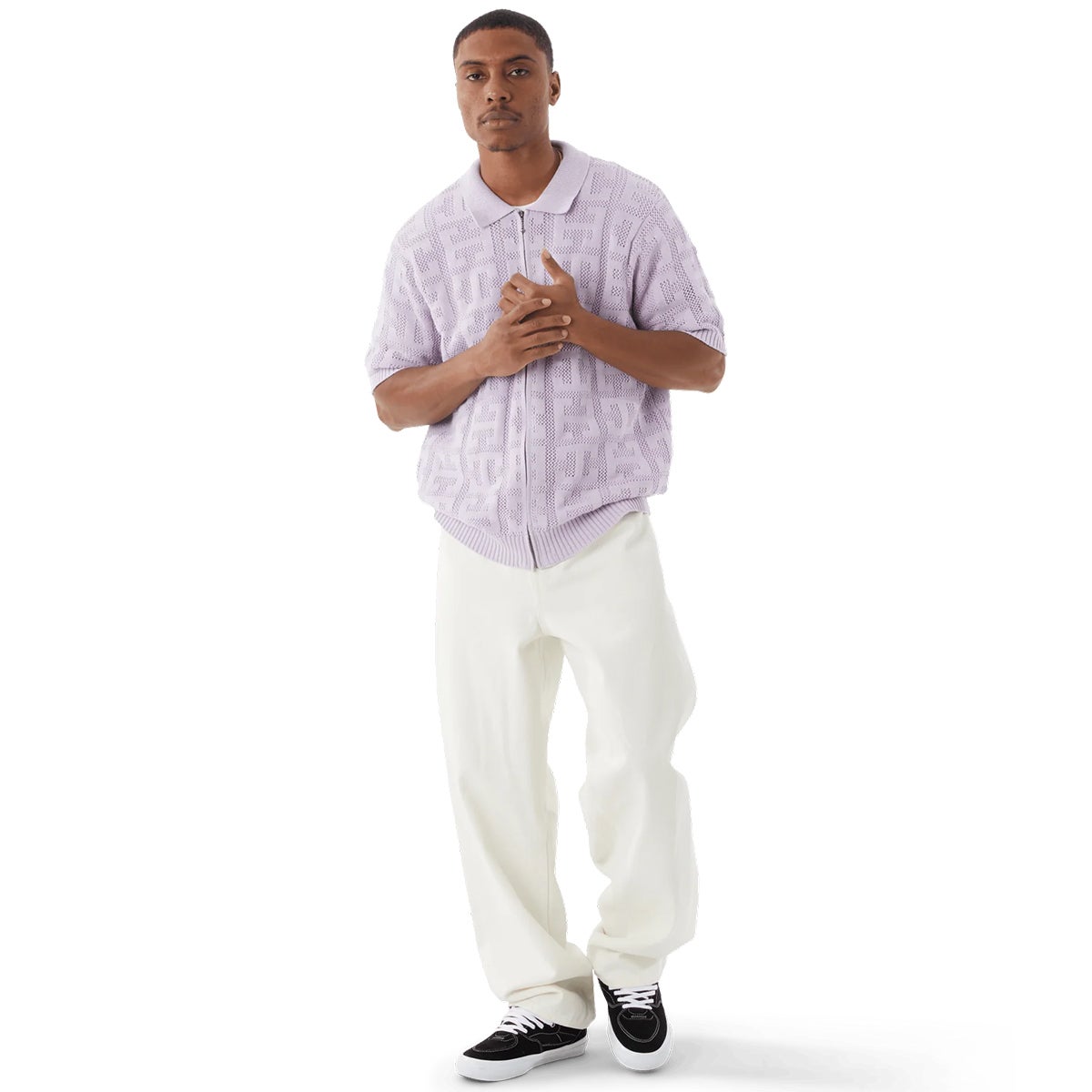 Huf Monogram Jacquard Zip Sweater in Lavender | Boardertown