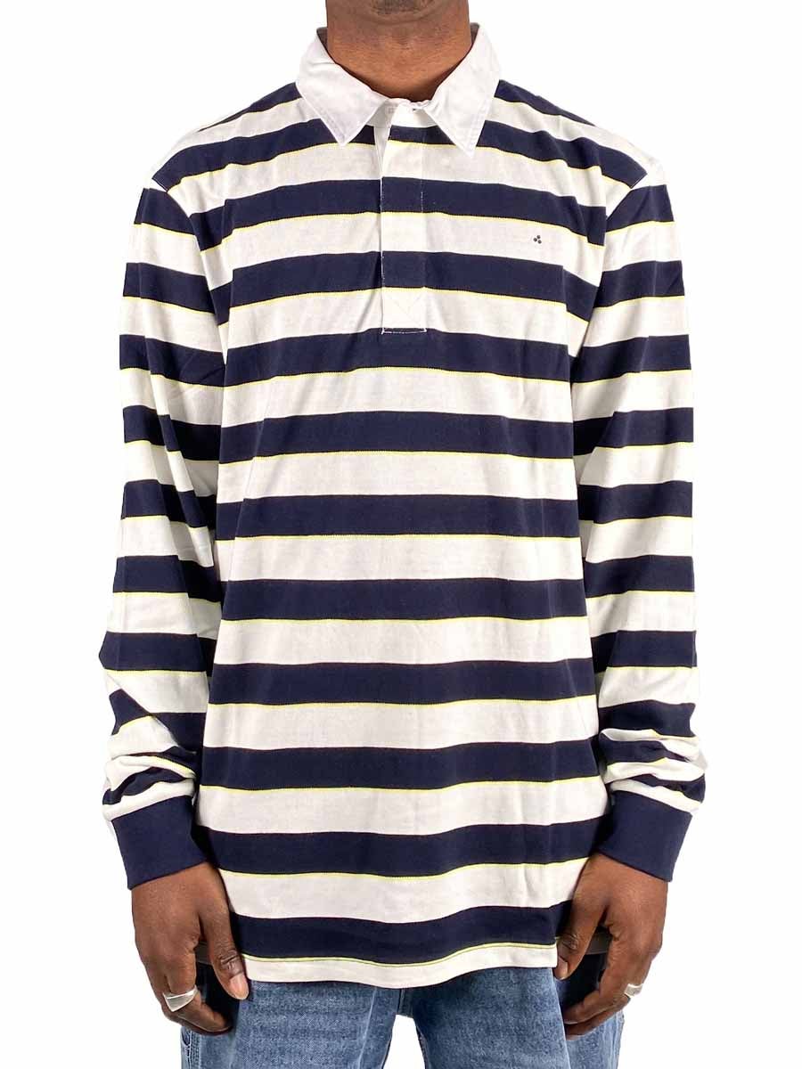 Huffer Clocked L/S Rugby Polo in White 
