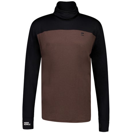 Mons Royale Yotei Merino Powder Hood L/S in Cedar/Black