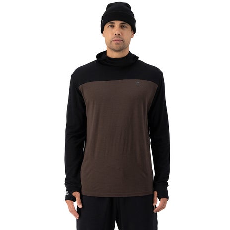 Mons Royale Yotei Merino Powder Hood L/S in Cedar/Black