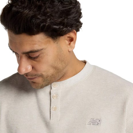 NB Numeric Henley Premium Waffle L/S Knit in Oatmeal Heather