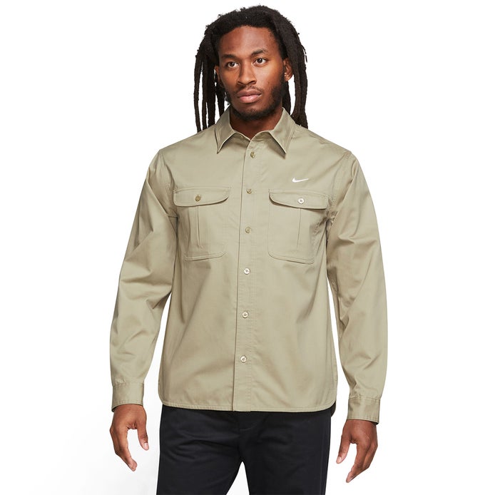 Nike SB Tanglin Woven Button Up L/S Shirt in Neutral Olive/White