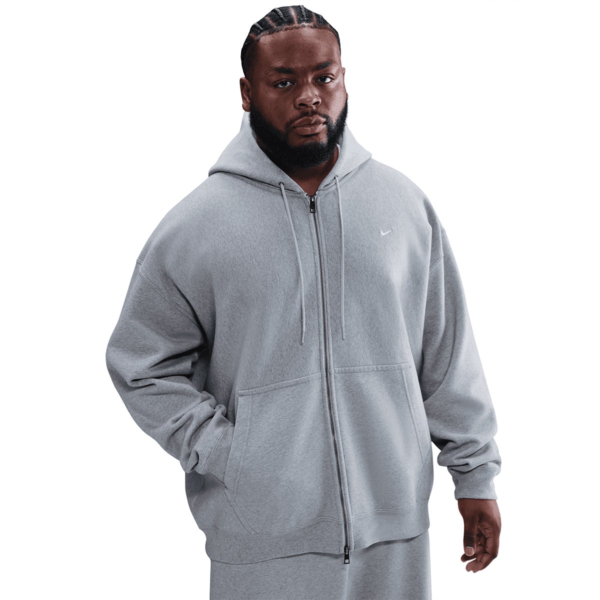 Nike Solo Swoosh Full Zip Fleece Hood in Grey Heather/Smoke/White