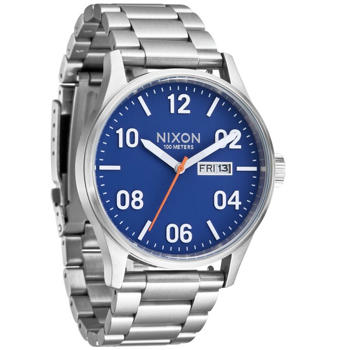Nixon Sentry Stainless Steel Watch in Silver/Cobalt