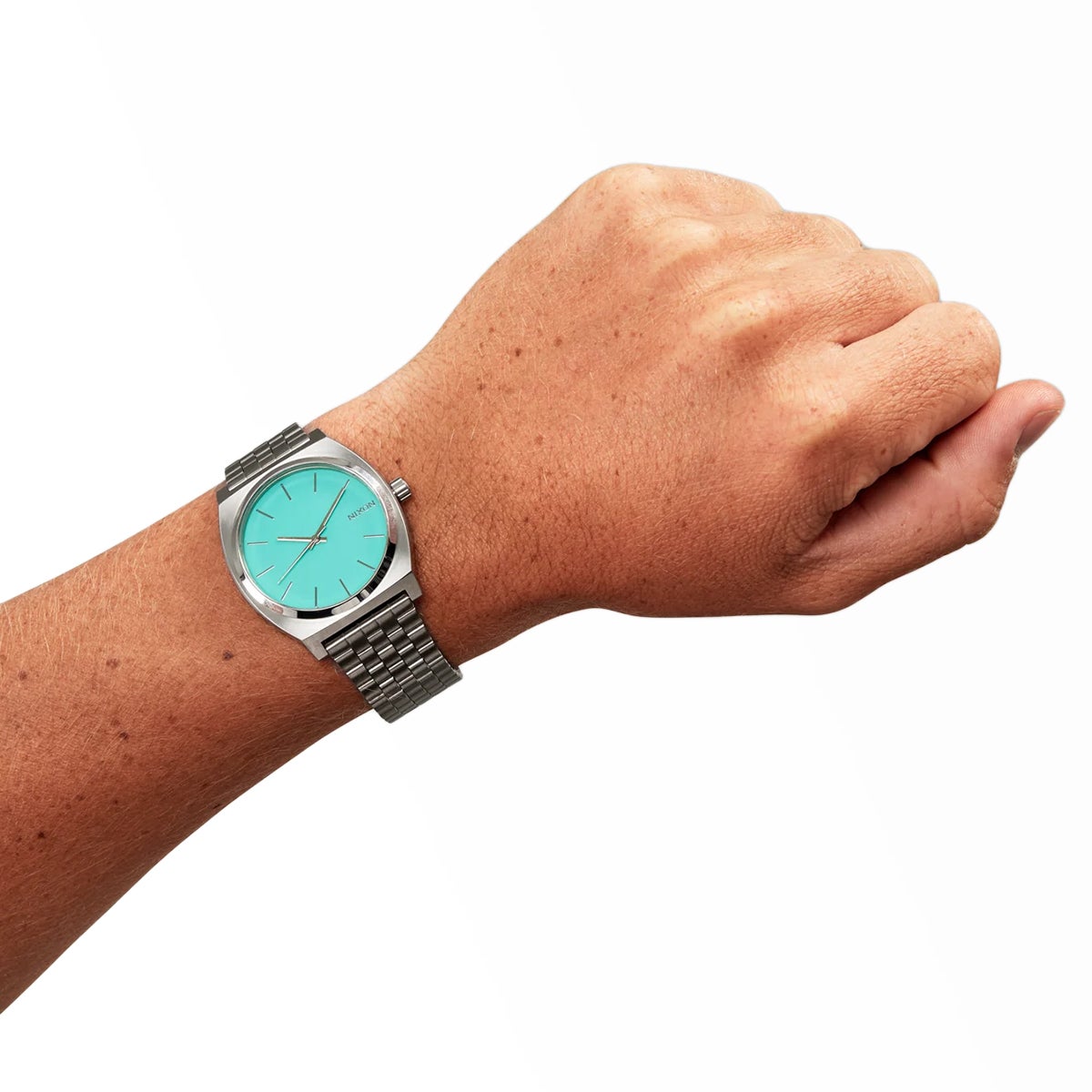 Nixon Time Teller Watch in Silver/Turquoise Boardertown