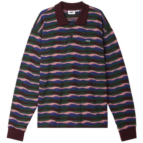 Obey Monaco Jacquard Polo L/S Shirt in Dark Cherry Multi