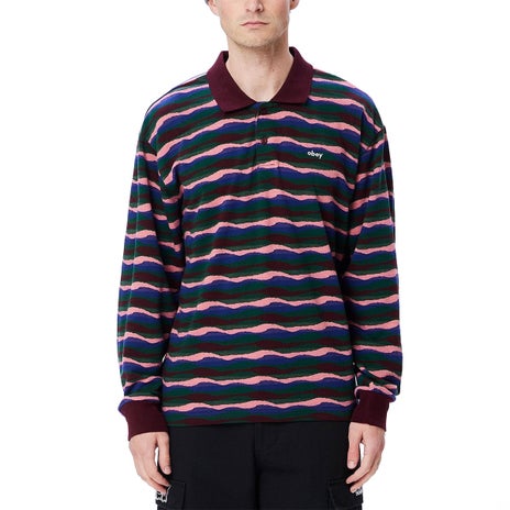 Obey Monaco Jacquard Polo L/S Shirt in Dark Cherry Multi
