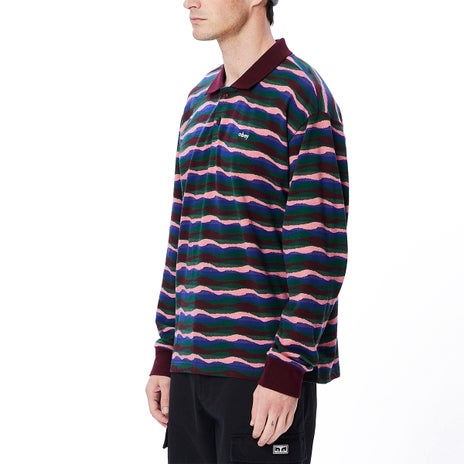 Obey Monaco Jacquard Polo L/S Shirt in Dark Cherry Multi