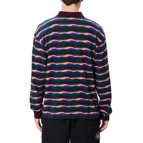 Obey Monaco Jacquard Polo L/S Shirt in Dark Cherry Multi