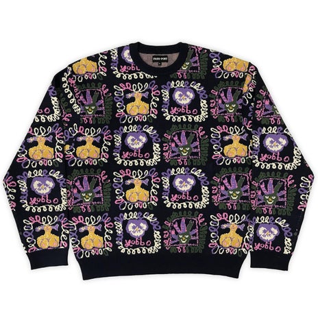 Passport Faces Knit Sweater in Black