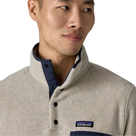 Patagonia LW Synchilla Snap T Pullover in Oatmeal Heather/Smolder Blue