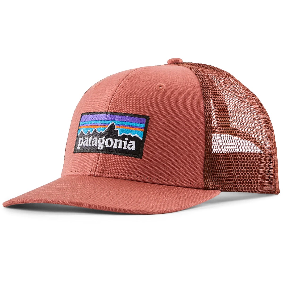 Patagonia P-6 Logo Trucker Hat in Potters Red Boardertown
