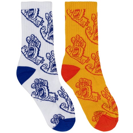 Santa Cruz Crowded Hand Hollow Crew Youth Sock 2 Pack in White/Yellow