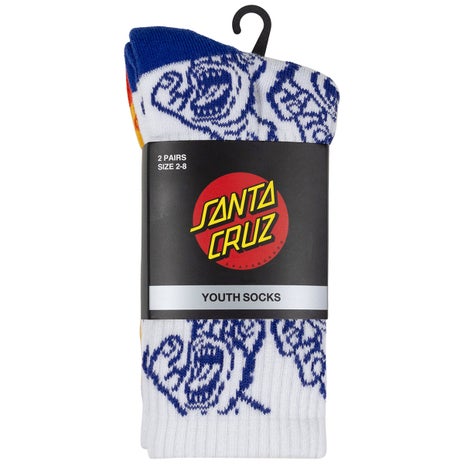 Santa Cruz Crowded Hand Hollow Crew Youth Sock 2 Pack in White/Yellow