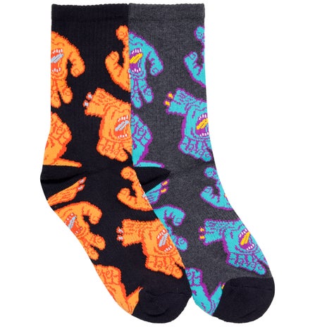 Santa Cruz Crowded Hand Youth Sock 2 Pack in Dark Grey Marle/Black
