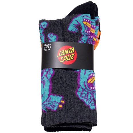 Santa Cruz Crowded Hand Youth Sock 2 Pack in Dark Grey Marle/Black
